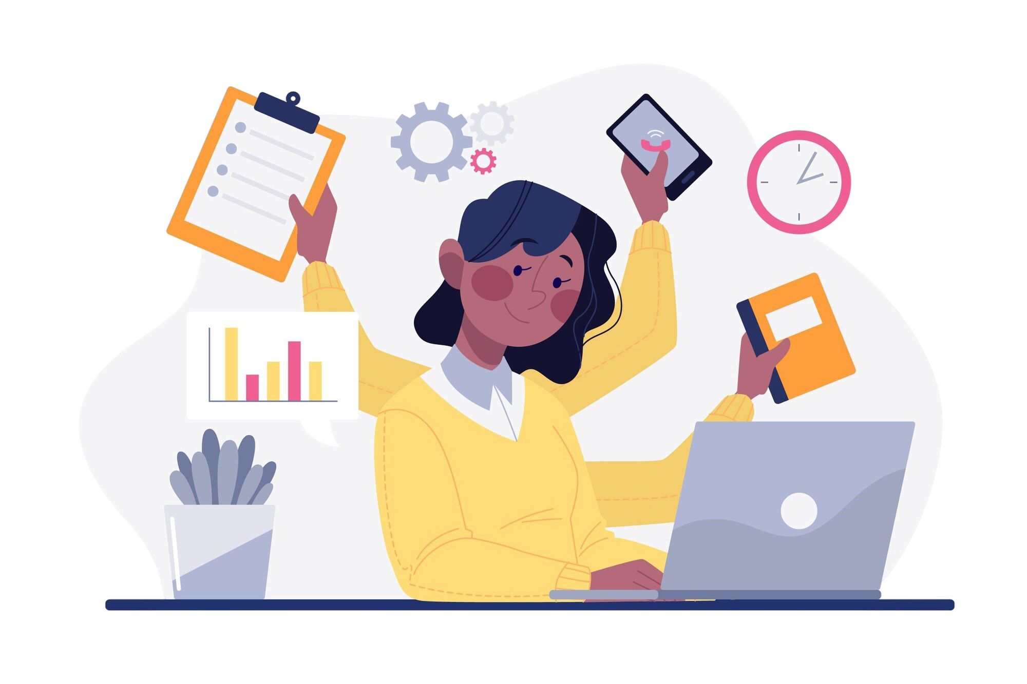 Ilustração de profissional multitarefa trabalhando